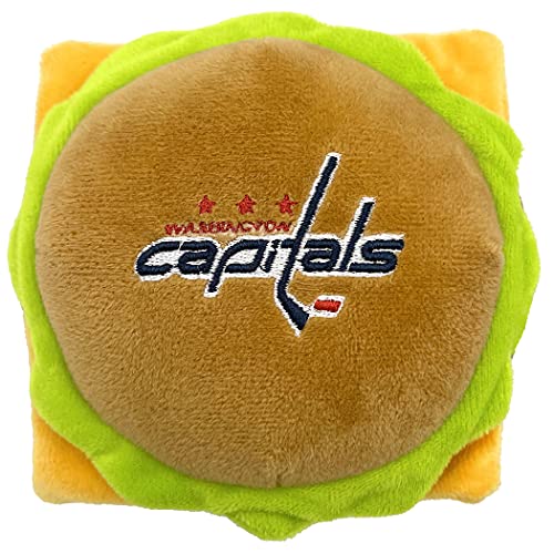 NHL Washington Capitals Cheese Burger Plüsch Hund & Katze Quietschspielzeug – süßes Stadion Hamberger Snack Plüschspielzeug für Hunde & Katzen mit innerem Quietscher & schönem Hockey Team Name/Logo von Pets First