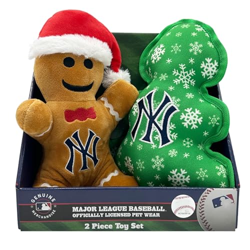 Pets First MLB New York Yankees Baseball-Urlaubsspielzeug, Geschenkboxset, 3-teiliges Hundespielzeug mit innerem Quietscher. Hundespielzeug mit MLB-Team-Logo von Pets First