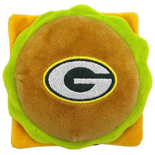 Pets First NFL Green Bay Packers Cheese Burger Plüsch Hund & Katze Quietschspielzeug – süßestes Stadion Hamberger Snack Plüschtier für Hunde & Katzen mit innerem Quietscher & schönem von Pets First