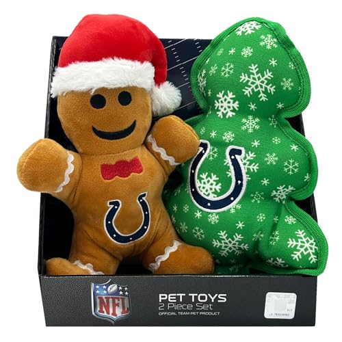 Pets First NFL Indianapolis Colts Hundespielzeug Lebkuchenbaum, Geschenkboxset, 3er-Set Hundespielzeug mit innerem Quietscher. Hundespielzeug mit NFL-Team-Logo von Pets First