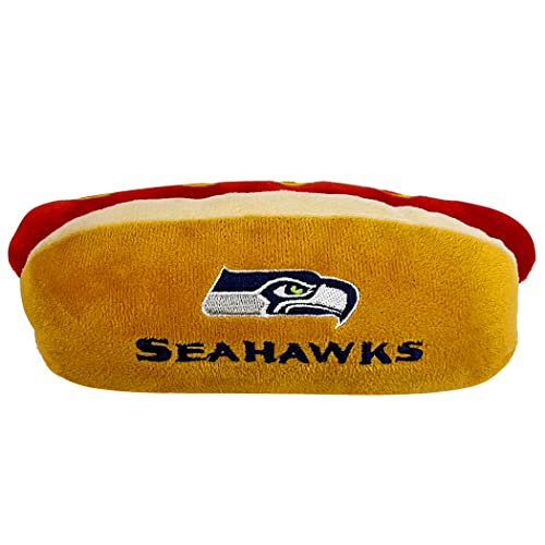 Pets First NFL Seattle Seahawks HOT Dog Plüsch Hund & Katze Quietschspielzeug - Niedliches Hot-Dog-Snack Plüschspielzeug für Hunde & Katzen mit innerem Quietscher & schönem Fußball-Teamname/Logo von Pets First