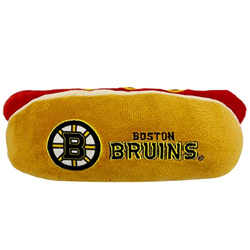 Pets First NHL Boston Bruins HOT Dog Plüsch Hund & Katze Quietschspielzeug - Süßester HOT-Dog Snack Plüschtier für Hunde & Katzen mit innerem Quietscher & schönem Hockey-Teamname/Logo von Pets First