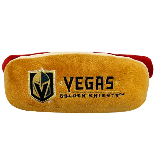 Pets First NHL LAS Vegas Golden Knights Hot Dog Plüschhund & Katze Quietschspielzeug - Süßes Hotdog Snack Plüschtier für Hunde & Katzen mit innerem Quietscher & schönem Hockey-Teamname/Logo von Pets First