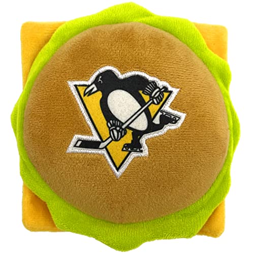 Pets First NHL Pittsburgh Penguins Crinkle Fine Plush Dog & Cat Squeak Toy - Süßestes Stadium Hamburger Plüschtier für Hunde & Katzen mit Quietscher innen & schönem Hockey-Teamname/Logo von Pets First