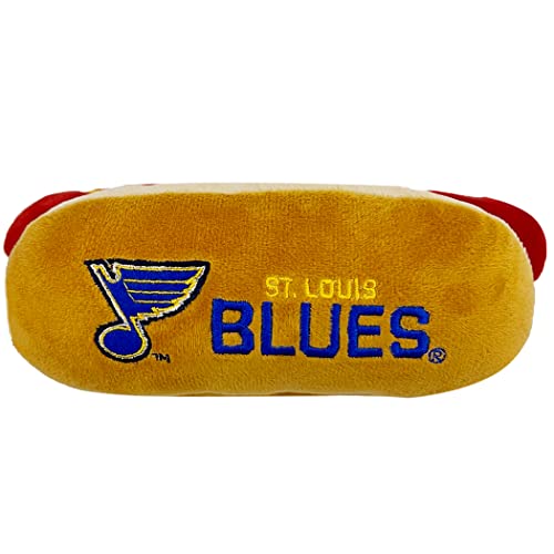 Pets First NHL ST. Louis Blues HOT Dog Plüsch Hund & Katze Quietschspielzeug - Niedliches Hot-Dog-Snack Plüschspielzeug für Hunde & Katzen mit innerem Quietscher & schönem Hockey-Teamname/Logo von Pets First