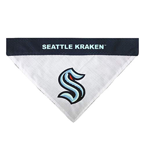 Pets First NHL Seattle Kraken Halstuch für Hunde und Katzen, wendbar, Größe S/M, 2-seitiges Home & Away Hockey-Design von Pets First