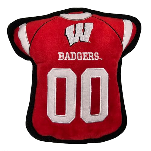 The 1st Ever Tough but Smooth Dog Toy NCAA Wisconsin Badgers Football Jersey Tough Pet Toy A Premium Quality Doggie Toy with Built-in Squeaker Sports Fans Favorite Chew Toy von Pets First