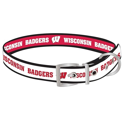 WISCONSIN BADGERS Wendehalsband, NCAA, Größe L, Premium Home & Away Zweiseitiges Haustierhalsband, verstellbar mit Metallschnalle. Ihre Lieblings-NCAA-Fußballmannschaft mit einzigartigem Design auf von Pets First