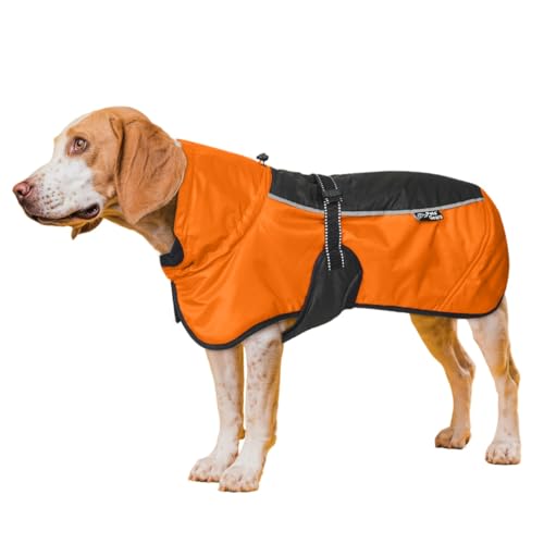 Pets Gears Hunde-Winterjacke – warmer Hundemantel mit elastischen Unterbeinen – 100 % Polyester-Füllung, kompatibel mit Leine und Geschirr, elastisch und Farben, hoch sichtbares Orange, 71,1 cm Länge von Pets Gears