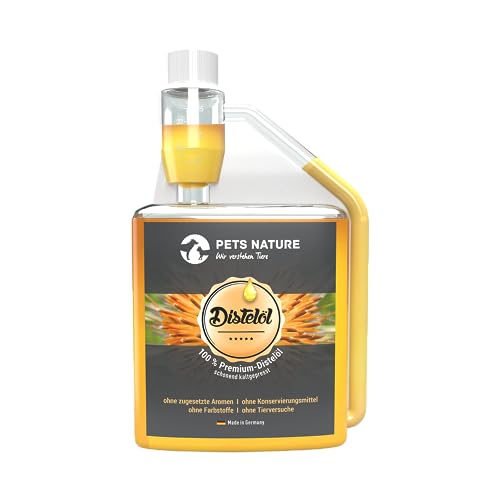 Pets Nature Distelöl für Hund und Katze - reines Premium Distelöl reich an Omega-6-Fettsäure Linolsäure - 100% natürlich, schonend kaltgepresst, Made in Germany (500 ml) von Pets Nature