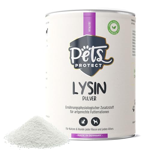 Pets PROTECT 100% reines LYSIN für Katzen & Hunde | 150 g Pulver hochdosiert | Deutsche Herstellung | Zur Vorbeugung & Unterstützung des Immunsystems | Bei Katzenschnupfen | Ohne künstl. Zusätze von Pets PROTECT