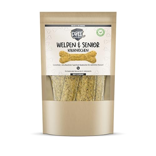 Pets Protect WELPEN & Senior KAU-Knochen 5 STK. - für Hunde-Welpen ab der 8. Woche & ältere Hunde - glutenfrei, ohne künstliche Zusätze & vegan - Hunde-Knochen reich an Vitaminen & Ballaststoffen von Pets PROTECT