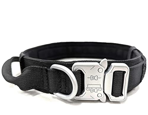 Pets ProMax,Taktisches Hundehalsband [Wasserdicht Militärqualität K9 Jagdhundehalsband], taktisches Heavy Duty Hundehalsband mit Metallschnalle und Kontrollgriff für Hundetraining.(Large (L), Schwarz) von Pets ProMax