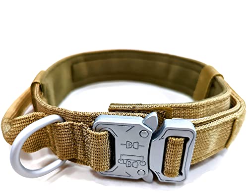 Pets ProMax - Taktisches Hundehalsband [Taktisches Hundehalsband mit Griff Klein], Taktisches Schwerlast-Hundehalsband in Militärqualität mit Metallschnalle und Clips (Klein (S), Coyote Braun) von Pets ProMax