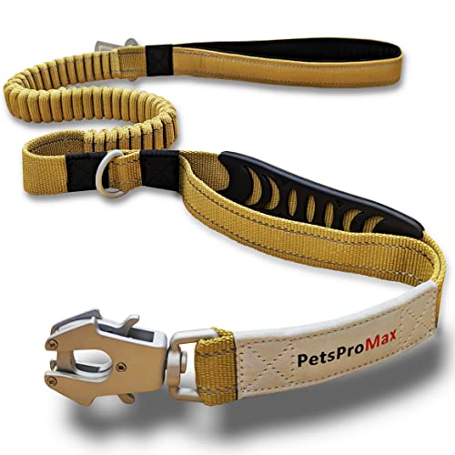 PetsProMax – taktische Hundeleine mit Auto-Sicherheitsgurt, Metallclip, strapazierfähig, elastisch, Bungee-Hundeleine, 360 Grad drehbar, mit Schnellzugriff, Metallhaken von Pets ProMax