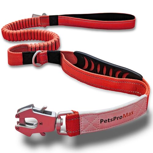 PetsProMax Taktische Hundeleine mit Auto-Sicherheitsgurt, Metallclip, strapazierfähige, taktische, elastische Bungee-Hundeleine, Hundeleine mit 360 Grad drehbarem und schnell zugänglichem Metallhaken, von Pets ProMax