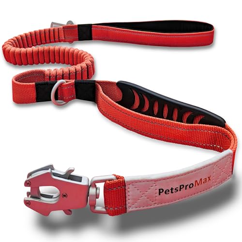 PetsProMax Taktische Hundeleine mit Auto-Sicherheitsgurt, Metallclip, strapazierfähige, taktische, elastische Bungee-Hundeleine, Hundeleine mit 360° drehbarem und schnell zugänglichem Metallhaken, von Pets ProMax