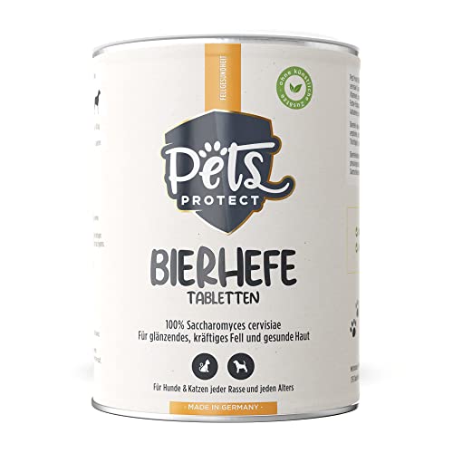 Bierhefe Tabletten für Hunde | Hochdosiert | Für glänzendes Fell & gesunde Haut | Reduziert nährstoffmangel-bedingtes Haaren | Reich an B-Vitaminen | 150 Tabletten | Deutsche Herstellung von Pets PROTECT