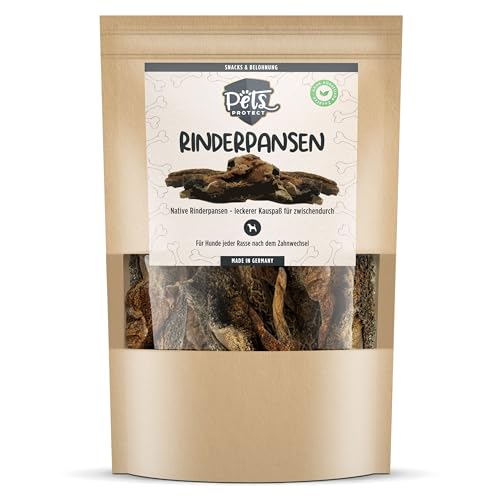 100% Rinderpansen getrocknet | Für Hunde | Extra große Stücke | Natürlicher Kauspaß für Zwischendurch | Ohne Chemie & künstliche Zusätze | Von Deutschen Rindern | 500g | Deutsche Herstellung von Pets PROTECT