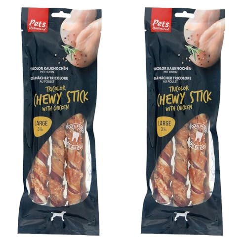 Pets Unlimited Tricolor Kausticks mit Huhn groÃ (Packung mit 2) von Pets Unlimited