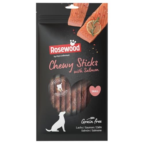 Rosewood Kau-Sticks aus Lachs für Hunde - Zahnfreundlicher Snack aus Rinderhaut, Getreide- und Glutenfrei, Ohne Künstliche Zusätze, 72g von Rosewood