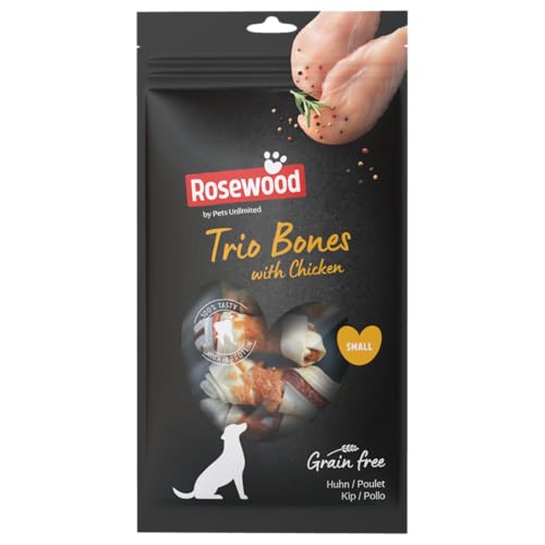 Rosewood Trio Hähnchen-Kaustangen für kleine Hunde - Rinderhaut-Leckerlis mit Hühnchen, Zahnpflege, getreide- und glutenfrei, ohne künstliche Zusätze, 80g von Rosewood