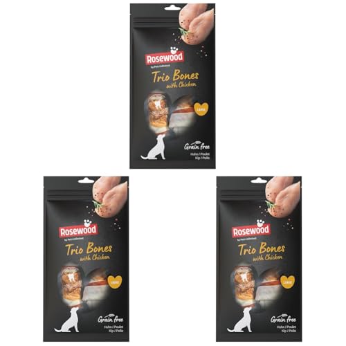 Rosewood Trio Bones mit Huhn L, große Hundeleckerlis, 90 g (Packung mit 3) von Pets Unlimited