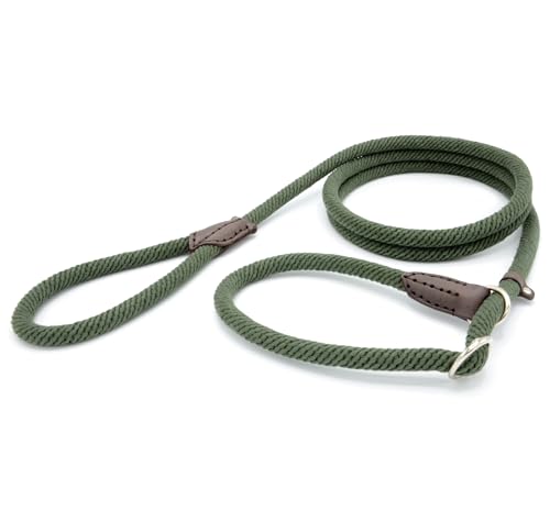 Schlupfleine mit STOP - verstärkt - Edelstahl - Trainingsleine für Hunde - Hundeleine - Seil - Seilleine - Leine - Made in Portugal - Baumwolle (Grün, 2 Meter) von Pets are HEROES