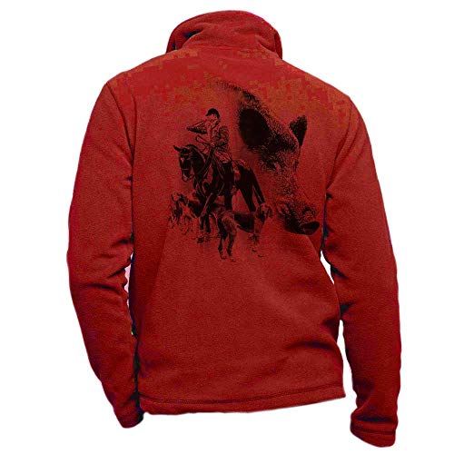 Fleece-Jagdjacke mit Wildschwein, Hunde, Pferd und Trompe, Größe M von Pets-easy