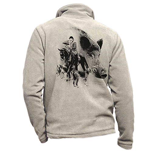 Jagd-Fleece mit Wildschwein, Hunde, Pferd und Trompe, Größe XL von Pets-easy