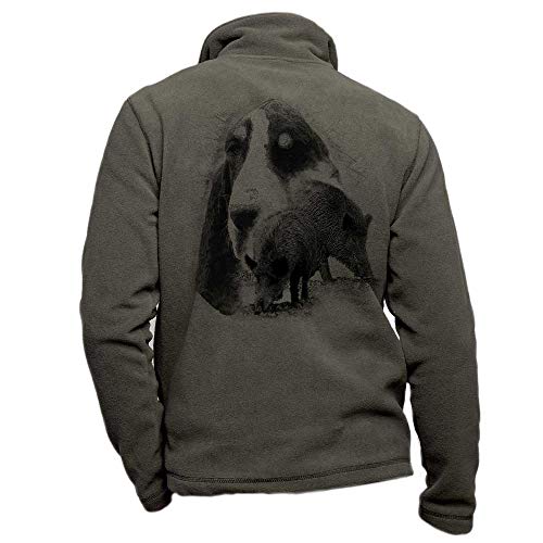 Jagdjacke aus Fleece, khaki, personalisierbar, mit Wildschwein Hund großer Heiligen Gascon, Jagdjacke Größe 4XL von Pets-easy