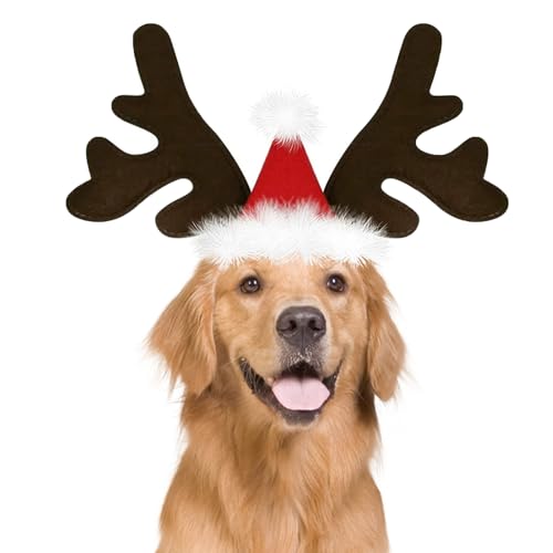 Pets on Safari Haustier Stirnband für Hunde, Welpe Weihnachten Rentier Geweih Kopfbedeckung, verstellbare Weihnachten Klassische Elchmütze für Katze, Haustier Kostüme Zubehör für große Hunde von Pets on Safari