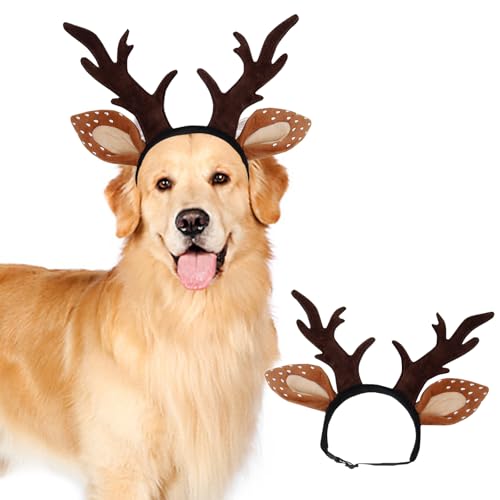 Pets on Safari Hund Weihnachten Rentiergeweih Stirnband, Hund Elch Geweih Hut Kopfbedeckung, Haustier Weihnachtskostüm Outfits für Hunde und Katzen Medium (Large) von Pets on Safari