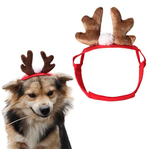 Pets on Safari Katze Elch Rentier Geweih Stirnband Hund Haustier Weihnachten Kostüm Outfits, Weihnachtsmann Kopfbedeckung Kostüm Zubehör für Katzen Hunde Kätzchen Welpen von Pets on Safari