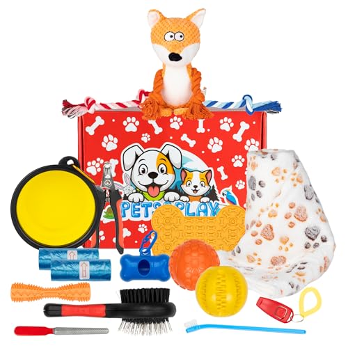 Pets & Play Welpen-Starter-Set für neue Besitzer von Welpen und Hunden, 17-teiliges Multipack, Hunde-Essentials-Set, Starter ab 8 Wochen, Paket enthält essentiellen Komfort, Spielzeug, Pflege und von Pets & Play