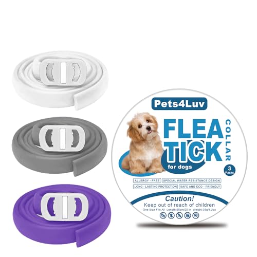 Pets4Luv Floh- und Zeckenhalsband für Hunde, Flohhalsband für Hunde, 24 Monate Schutz, Einheitsgröße für alle Hunde, verstellbar und wasserdicht, 3 Stück von Pets4Luv