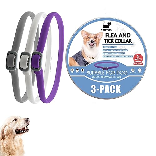 Pets4Luv Flohhalsband für Hunde, natürliche Floh- und Zeckenhalsbänder für Hunde, 8 Monate Schutz, Einheitsgröße für alle Hunde, verstellbares wasserdichtes Design, 3 Stück… von Pets4Luv