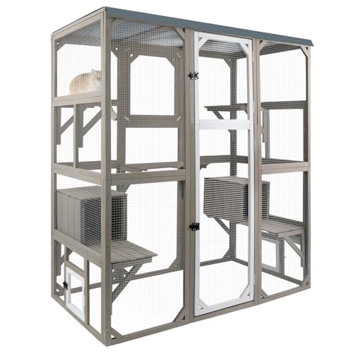 Katzenhaus für den Außenbereich, Catio-Katzen-Enclsoures auf Rädern, großes Catio für Katzen, Innenbereich, Katzenfenster, Holz, Außenkatzenhaus mit Ruheraum, ausziehbarem Boden, wetterfestes Dach (L Katzenhaus für den Außenbereich, Catio-Katzen-Enclsoures auf Rädern, großes Catio für Katzen, Innenbereich, Katzenfenster, Holz, Außenkatzenhaus mit Ruheraum, ausziehbarem Boden, wetterfestes Dach (L von PetsCosset