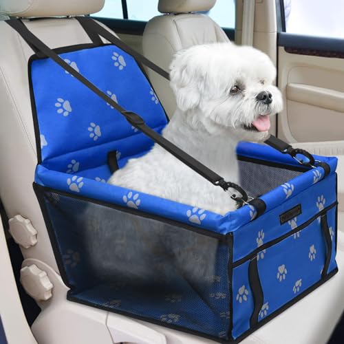 PetsHome Hunde Autositz Faltbarer Hund Auto Booster Sitz Wasserdicht Atmungsaktiv Oxford Reisetasche für Kleine bis Mittlere Hunde, Welpen und Haustiere Fußabdruck Blau von PetsHome