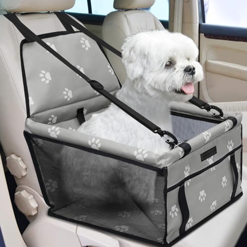 PetsHome Hunde Autositz Faltbarer Hund Auto Booster Sitz Wasserdicht Atmungsaktiv Oxford Reisetasche für Kleine bis Mittlere Hunde, Welpen und Haustiere Fußabdruck Grau von PetsHome