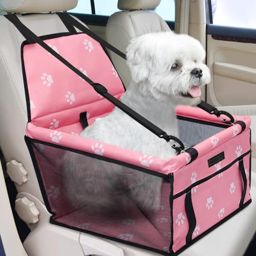 PetsHome Hunde Autositz Faltbarer Hund Auto Booster Sitz Wasserdicht Atmungsaktiv Oxford Reisetasche für Kleine bis Mittlere Hunde, Welpen und Haustiere Fußabdruck Rosa von PetsHome