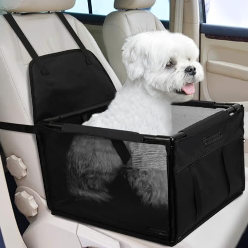 PetsHome Hundeautositz, faltbar, Hundeautositz, wasserdicht, atmungsaktiv, Oxford-Reisetasche für kleine bis mittelgroße Hunde, Welpen und Haustiere, reines Schwarz von PetsHome