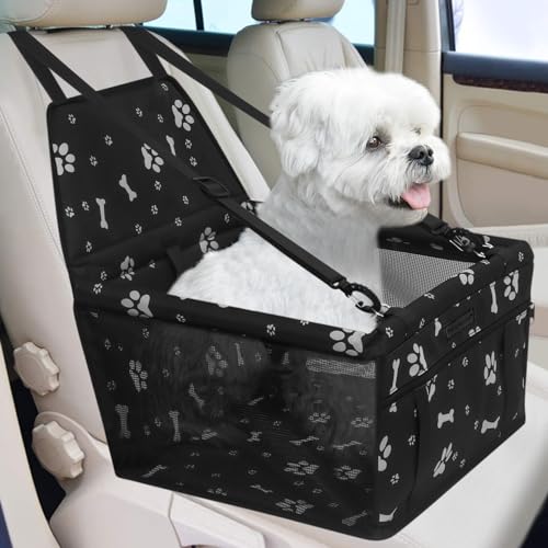 PetsHome Hunde Autositz Faltbarer Hund Auto Booster Sitz Wasserdicht Atmungsaktiv Oxford Reisetasche für Kleine und Mittlere Hunde, Welpen und Haustiere - Muster Schwarz von PetsHome