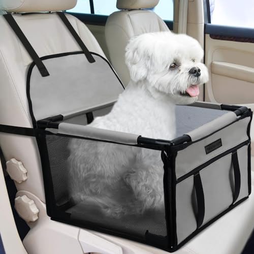 PetsHome Hunde Autositz Upgrade Hund Auto Booster Sitz, Faltbarer Haustier Autositz mit 12 PVC-Rohren, Wasserdicht Atmungsaktiv Oxford Reise Welpen Autositz für kleine bis mittelgroße Hunde und von PetsHome