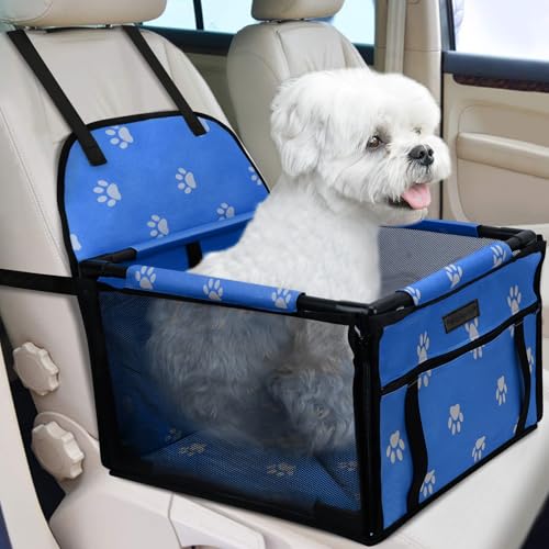 PetsHome Hunde Autositz Upgrade Hund Auto Booster Sitz, Faltbarer Haustier Autositz mit 12 PVC-Rohren, Wasserdicht Atmungsaktiv Oxford Reise Welpen Autositz für kleine bis mittelgroße Hunde und von PetsHome