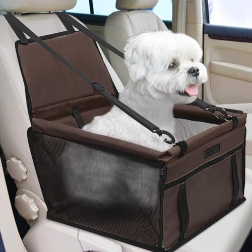 PetsHome Hundeautositz, faltbar, Hundeautositz, wasserdicht, atmungsaktiv, Oxford-Reisetasche für kleine bis mittelgroße Hunde, Welpen und Haustiere, Kaffee von PetsHome