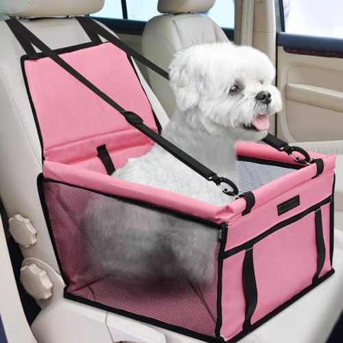 PetsHome Hunde Autositz Faltbarer Hund Auto Booster Sitz Wasserdicht Atmungsaktiv Oxford Reisetasche für kleine bis mittelgroße Hunde, Welpen und Haustiere-Reines Rosa von PetsHome