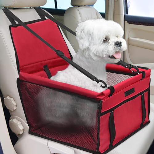 PetsHome Hundeautositz Faltbarer Hundeautositz, wasserdicht, atmungsaktiv, Oxford-Reisetasche für kleine bis mittelgroße Hunde, Welpen und Haustiere, Rot von PetsHome