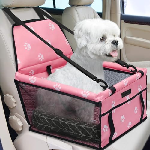 PetsHome Hundeautositz Faltbarer Hundeautositz mit abnehmbarer dicker Matte, wasserdicht, atmungsaktiv, Oxford-Reisetasche für kleine bis mittelgroße Hunde, Welpen und Haustiere, Fußabdruck, Rosa von PetsHome