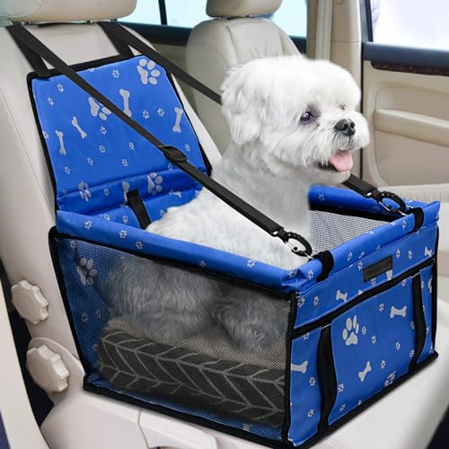 PetsHome Hundeautositz Faltbarer Hundeautositz mit abnehmbarer dicker Matte, wasserdicht, atmungsaktiv, Oxford-Reisetasche für kleine bis mittelgroße Hunde, Welpen und Haustiere, Muster Blau von PetsHome